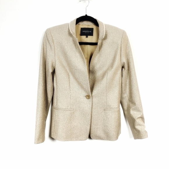 Lafayette 148 New York muted gold shimmer slim cut blazer size 4 72% wool - Picture 1 of 9